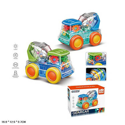 KMM03-B Машинка музичний прозорий корпус, кольорові внутрішні деталі, 2 кольори мікс, коробка, фото 1