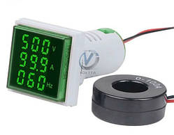 AC Цифровий Вольтметр/амперметр/частомір змінного струму LED AC 60-500V 100A зелений