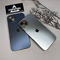 Чехол для iPhone 14 Plus стеклянный с хромированным ободком Glass Titanium Case с линзами на камеру матовый