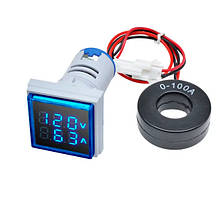 AC Цифровий Вольтметр/амперметр змінного струму LED AC 60-500V 100A синій