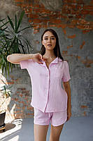 Женская пижама из муслина, рубашка + шорты розовая