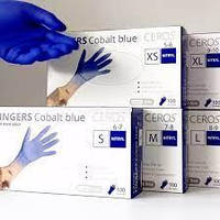 Нитриловая перчатка синего цвета Ceros ТМ Fingers Cobalt Blue размер S