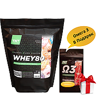 Whey Protein 80% сывороточного белка ( 2 кг ) вкус : Банан + Омега 3 ( рыбий жир ) В Подарок