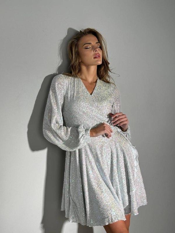 Стильна жіноча міні сукня Венді на запах з поясом паєтки Smf8875