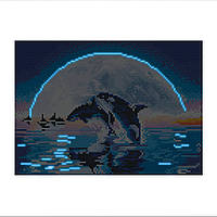 Алмазная вышивка светящаяся ночью Дельфины море 25*35см алмазная мозаика по номерам ( 5952 )