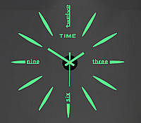 Настенные часы светящиеся в темноте с полосками и словами цвет салатовый diy сделай сам 40см ( 3819 )