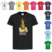Черная детская футболка Шрек с персонажами (11-14-1)