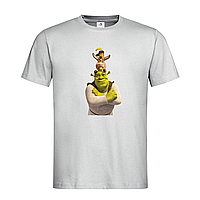 Светло-серая мужская/унисекс футболка Шрек с персонажами (11-14-1-світло-сірий меланж)