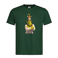 Темно-зеленая мужская/унисекс футболка Шрек с персонажами (11-14-1-темно-зелений)