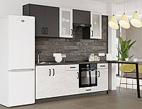 Кухня Оптима Еверест набір 2.2 м, зі стільницею, без мийки, Антрацит/Дуб крафт білий ДСП