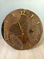 Круглий настінний годинник із дерева та епоксидної смоли 35 см класичний золотий циферблат