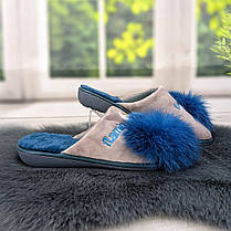 Тапочки жіночі домашні Белста сірі з синім помпоном Фламінго 2728, фото 3