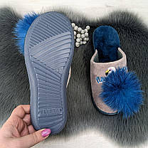 Тапочки жіночі домашні Белста сірі з синім помпоном Фламінго 2728, фото 4