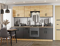 Кухня Оптима Еверест набір 2.6 м, зі стільницею, без мийки, Антрацит/Дуб крафт золотий ДСП