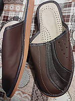 Тапочки мужские комнатные кожаные закрытый носок , коричневые, 40-46 размеры.