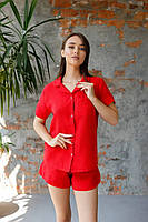 Женская пижама из муслина, рубашка + шорты красная