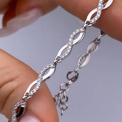 Срібний браслет родований з фіанітами (17+1,5 см подовжувач) РН-583