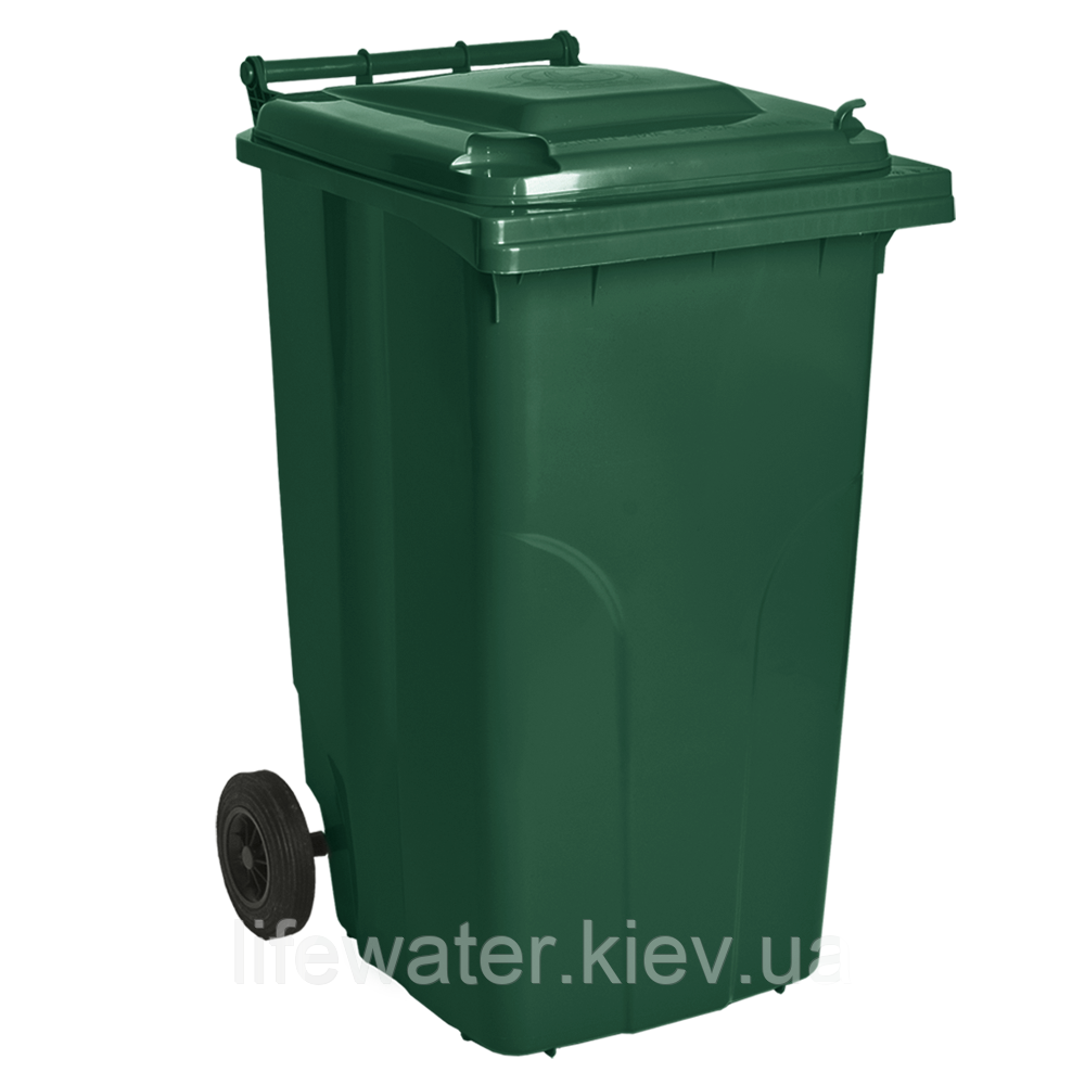 Бак для сміття на колісах з ручкою 240 л зелений, фото 1