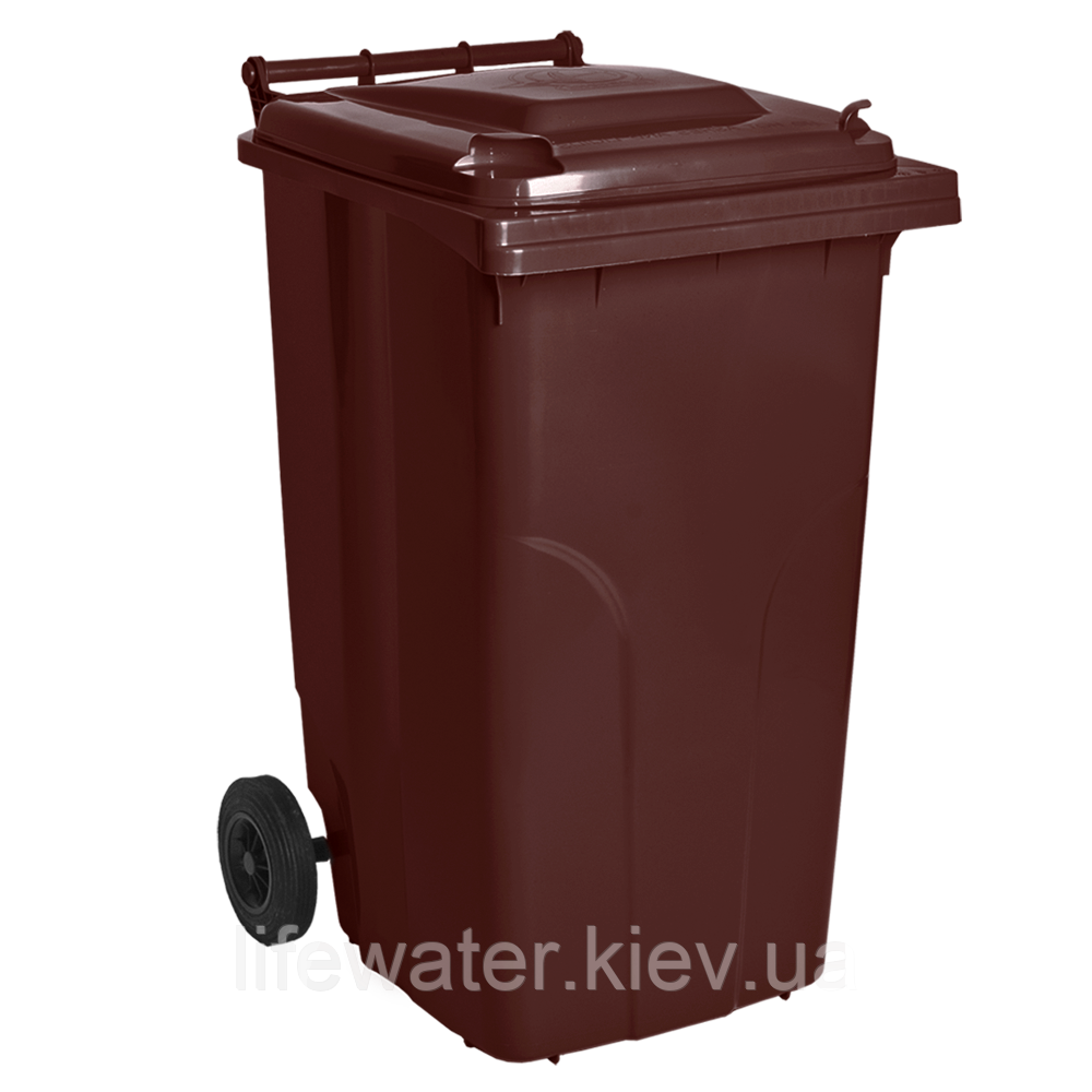 Бак для сміття на колісах з ручкою 240 л темно-коричневий, фото 1