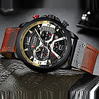 Круглий наручний годинник кварцовий з датою для чоловіка Curren наручний годинник чоловічий з коричневим ремінцем