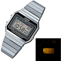 Наручний Годинник Касіо Ретро сріблясті прямокутні Casio A700W-1A електронний годинник сріблясті з браслетом