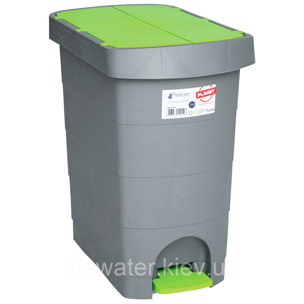 Відро з педаллю Planet Pelican 9 л сіро-зелене, фото 1