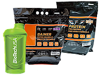 Набор для роста м'язової маси: 2 кг протеїну + 3 кг гейнера + Шейкер Bio Line Nutrition