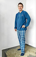Пижама мужская флисовая осень/зима теплая со штанами в клетку