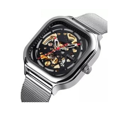 Чоловічий механічний наручний годинник Skmei 9184 скелетон (Сріблястий), фото 1