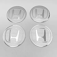 Наклейки на колпачки заглушки в диски Honda (Хонда) 56 мм Серебристые 4 шт