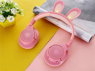 Навушники з вушками "Rabbit", Bluetooth, Aux,TF, LED підсвічування, Pink