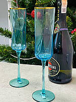 Бокал стеклянный эксклюзив для шампанского "Голубая Геометрия" | 250мл