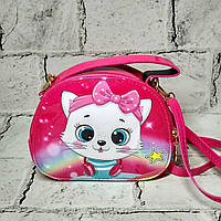 Сумочка дитяча для дівчинки лакова з ремінцем Котик Малинова 15х12 см 6906-26