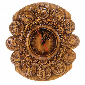 Годинники настінні різьблені ручної роботи 32х30х1, 8см Знаки зодіаку