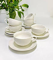 Набор кофейный керамический 6 чашек с блюдцем "Белый кофе" | 200мл