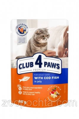 Club 4 Paws Premium Клуб 4 лапи вологий корм для котів із тріскою в желе 80 ГР х 24 ШТ