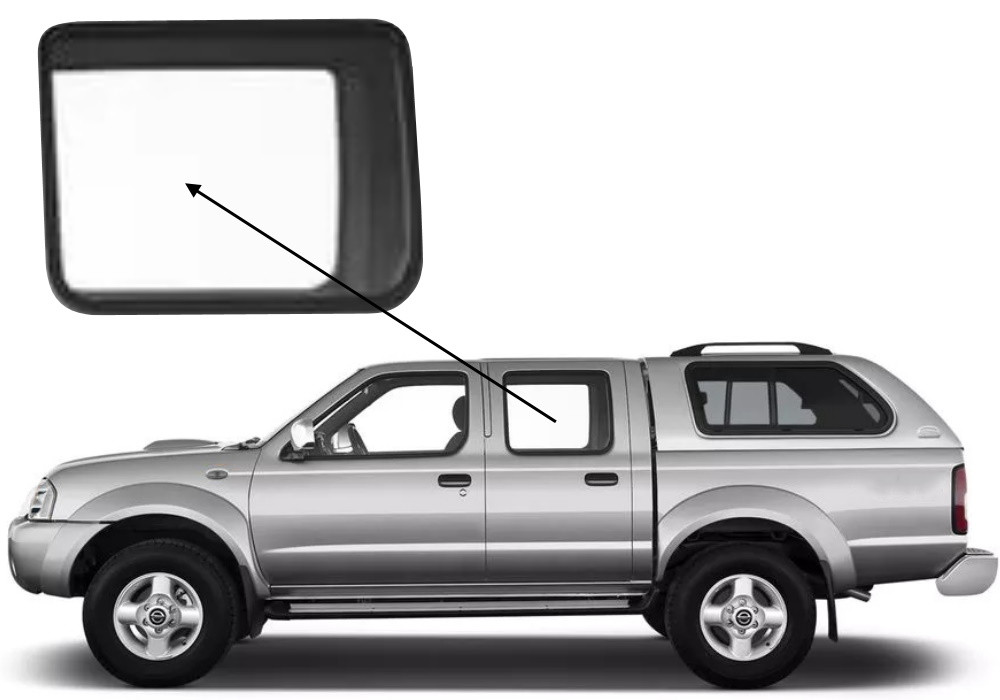 Бічне скло Nissan Navara 1998-2004 задніх дверей ліве, фото 1