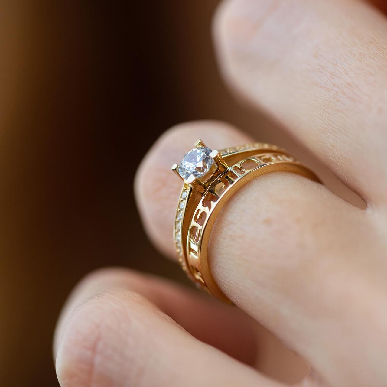 Помолвочное кольцо "Я люблю тебя" в желтом золоте (фианиты) к07115 - фото 4 - id-p2053049454