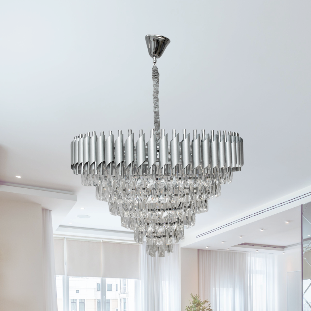 Люстра кришталевий каскад кругла 9001-750SL+CH ☎+38967773110