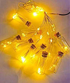 Світлодіодна гірлянда Роса у пляшечках 5см, 10шт, на батарейках, 3м, статичний режим, Теплий білий