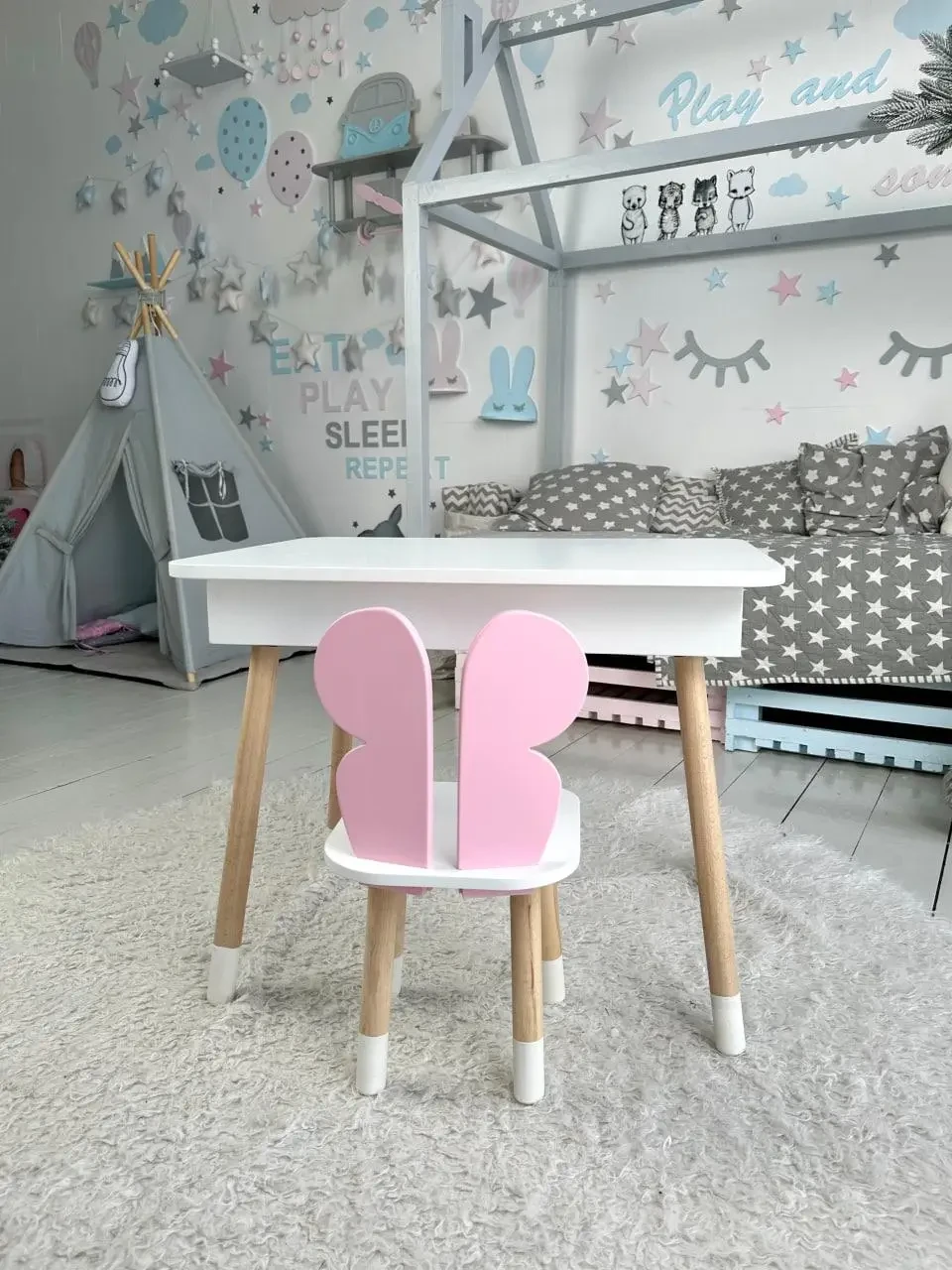Небольшой стол и стул "бабочка" для карандашей и раскрасок, Детский столик с внутренним ящиком и стульчиком - фото 2 - id-p2053112996