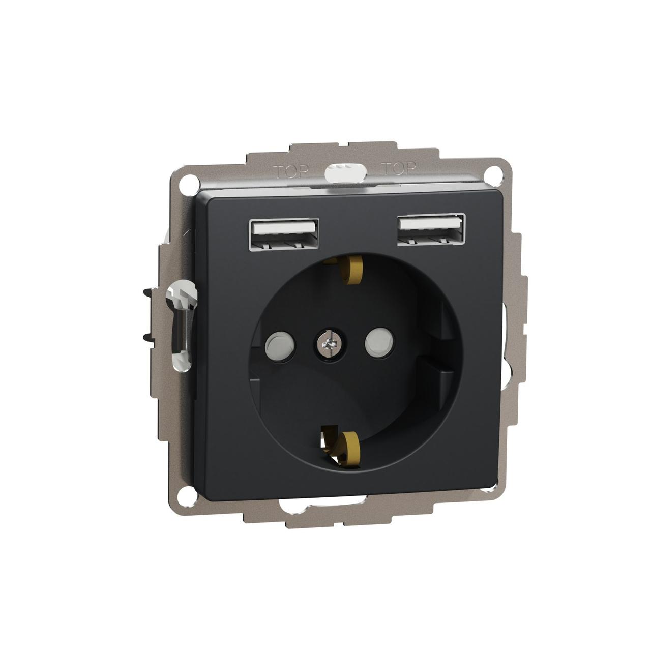 Розетка із заземленням + 2 USB тип А Schneider Electric Sedna Design (колір - чорний)