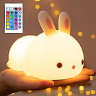 Силіконовий бездротовий LED світильник-нічник у вигляді Сплячого Кролика LK202309-29 з ефектом зміни кольору, фото 2