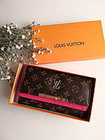 Женский кошелек Louis Vuitton коричневый+ малиновый большой Луи Виттон