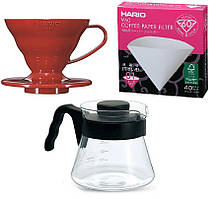 Комлект Hario V60 Red Base 01 на 3 предмета