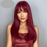 Женский искусственный парик с челкой , женский парик прямые красные волосы для косплея