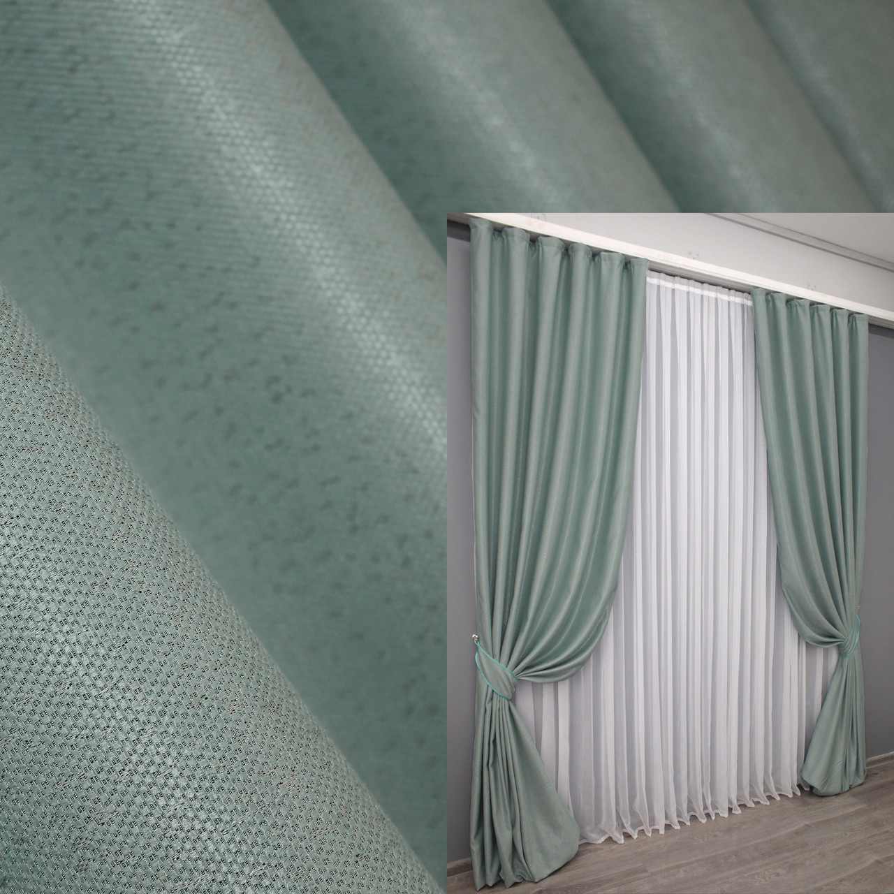 Комплект штор (2шт. 1,5х3м.) льон однотонний. Колір блакитний. Код Код 774ш 30-558, фото 1