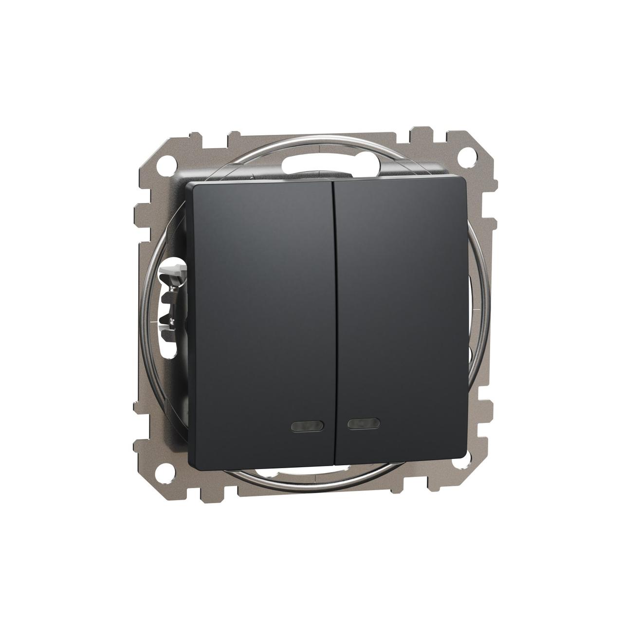 Вимикач із підсвічуванням двоклавішний Schneider Electric Sedna Design (колір - чорний)
