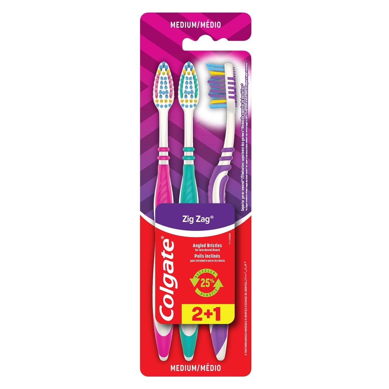 Зубні щітки Colgate Zig Zag, середня жорсткість (3шт.)