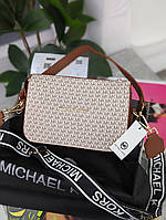 Сумка жіноча Michael Kors крос-боді бежевий Майкл Корс на широкому ремені